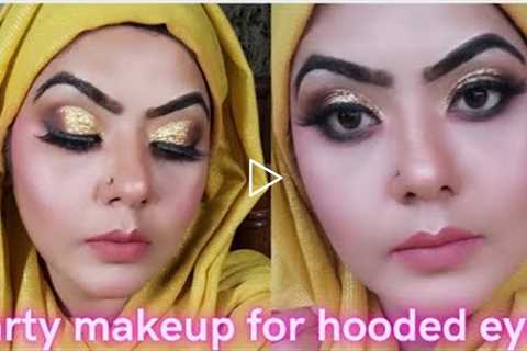 Golden glittery eye makeup tutorial|| makeup for hooded eyes|easy party glam makeup look||cyma akram