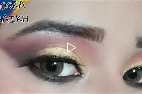 Golden glitter cut-crease makeup tutorial/kajal eyes